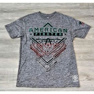American Fighter Eagle Logo Graphic Men's Gray Double-Sided T-Shirt Size L